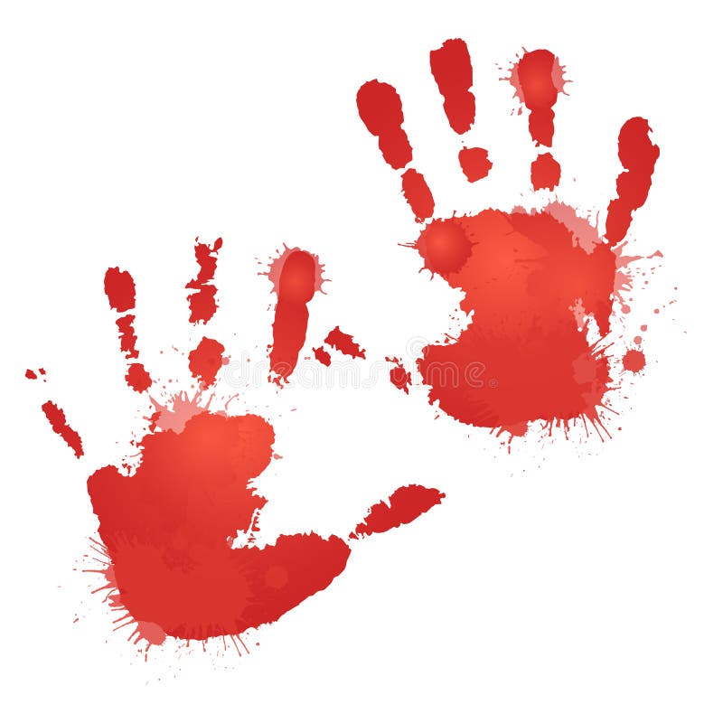 Las impresiones sangrientas rojas de la mano con salpican stock de ilustración Las impresiones sangrientas rojas de la mano con salpican stock de ilustración