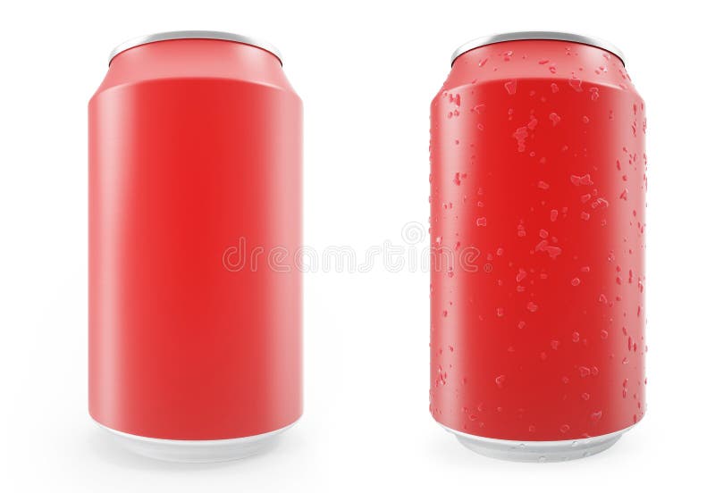 Las latas de aluminio rojas determinadas, mojaron con descensos y fuera, aislado en el fondo blanco libre illustration Las latas de aluminio rojas determinadas, mojaron con descensos y fuera, aislado en el fondo blanco libre illustration