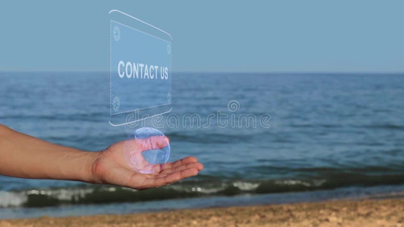 Las manos en el texto del holograma del control de la playa nos entran en contacto con