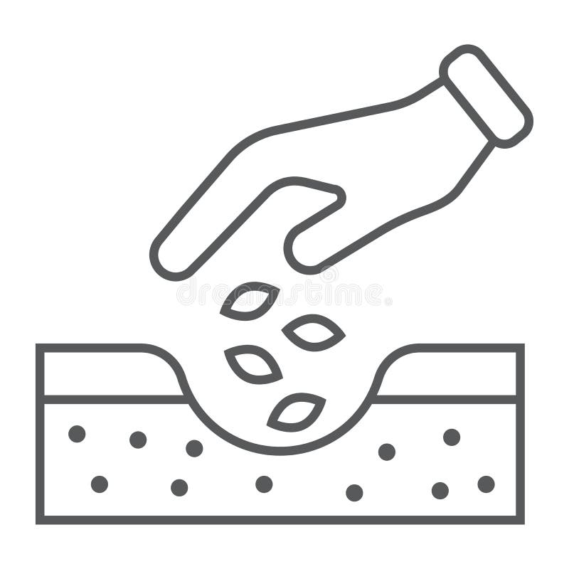 Las manos que plantan las semillas alinean ligeramente el icono, cultivando stock de ilustración Las manos que plantan las semillas alinean ligeramente el icono, cultivando stock de ilustración