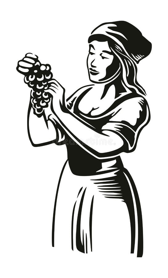 Las mujeres cosechan las uvas en el vi?edo Vector negro del vintage que graba el ejemplo para la etiqueta, cartel, icono, dise?o ilustración del vector Las mujeres cosechan las uvas en el vi?edo Vector negro del vintage que graba el ejemplo para la etiqueta, cartel, icono, dise?o ilustración del vector