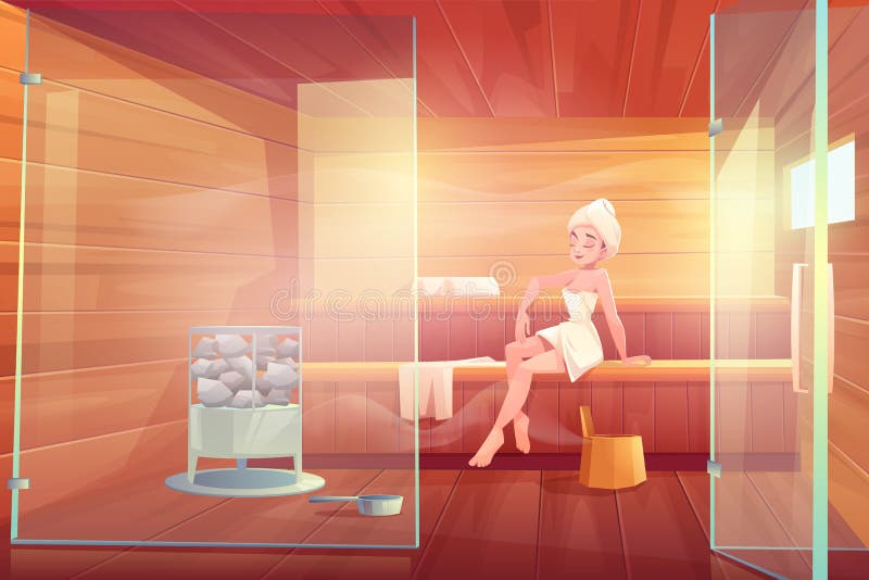 Las mujeres en la sauna toman vapor wellness procedimiento de spa libre illustration Las mujeres en la sauna toman vapor wellness procedimiento de spa libre illustration