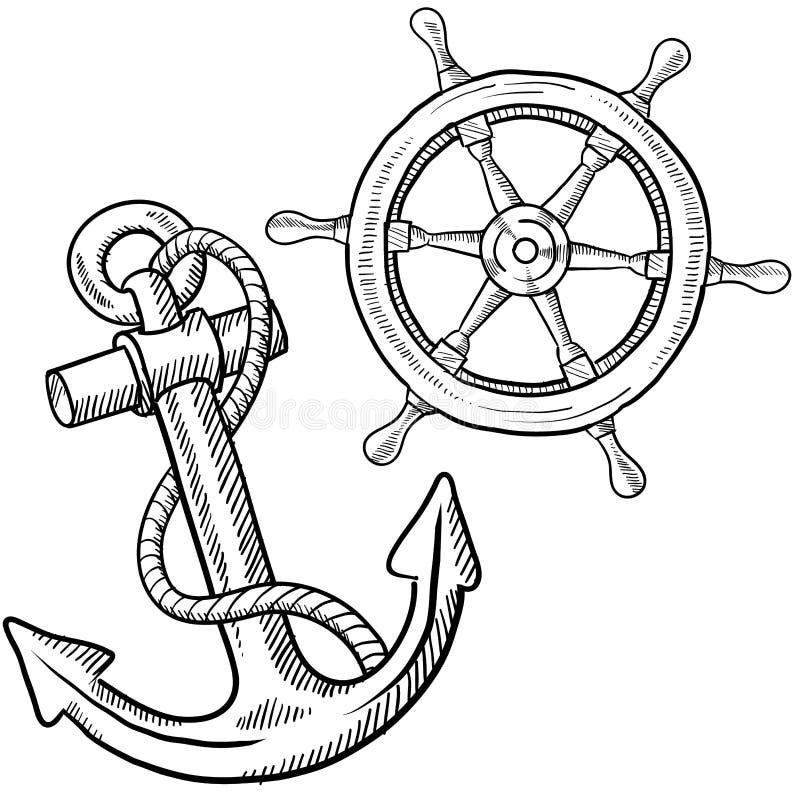 Doodle style ships anchor and wheel illustration in vector format. Doodle style ships anchor and wheel illustration in vector format