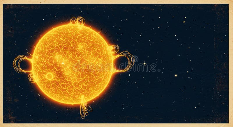 Las obras de arte digitales representan un sol estilizado con una superficie texturada brillante y agitación ilustración del vector