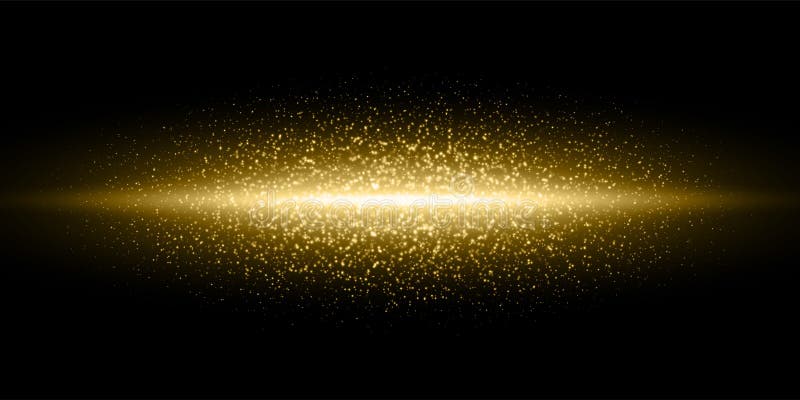 Gold light flash, glitter dust particles burst background, Vector golden shimmer flares glow line, magic glittering sparkles in black galaxy. Gold light flash, glitter dust particles burst background, Vector golden shimmer flares glow line, magic glittering sparkles in black galaxy