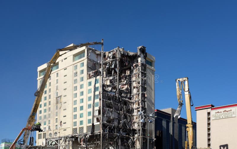 LAS VEGAS - DECEMBER 7, 2017: The Las Vegas Club Hotel and Casino demolition. The buildings are being razed to make room for a new Hotel Casino project