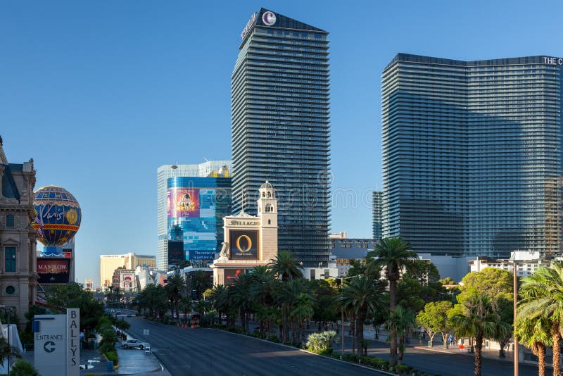LAS VEGAS, NEVADA/USA - AUGUST 1 : View at sunrise of Cosmopolitan Hotel and other buildings in Las Vegas Nevada on August royalty free stock photography LAS VEGAS, NEVADA/USA - AUGUST 1 : View at sunrise of Cosmopolitan Hotel and other buildings in Las Vegas Nevada on August royalty free stock photography
