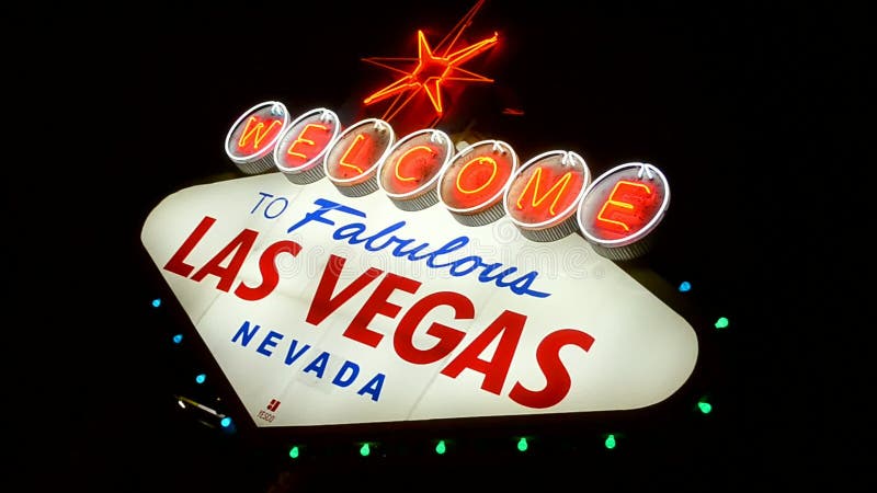 Las Vegas sign on the Las Vegas Strip in Las Vegas, dark night sky, Nevada, USA. sin city, entertainment diversity