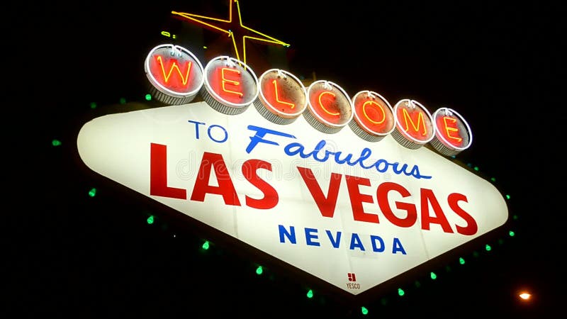 Las Vegas sign on the Las Vegas Strip in Las Vegas, dark night sky, Nevada, USA. sin city, entertainment