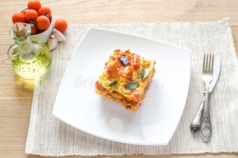 Lasagna with cherry tomatoes