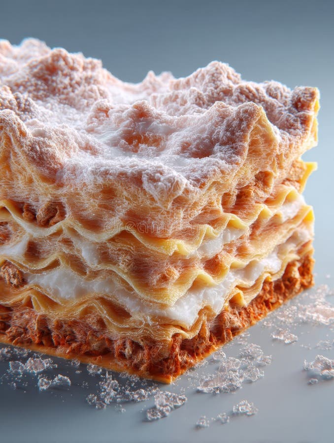 Lasagna, fryst, med inkl. texturmarkeringslager för pastaprodukter och fyllning i en visuellt tilltalande 3D-återgivning royaltyfri illustrationer