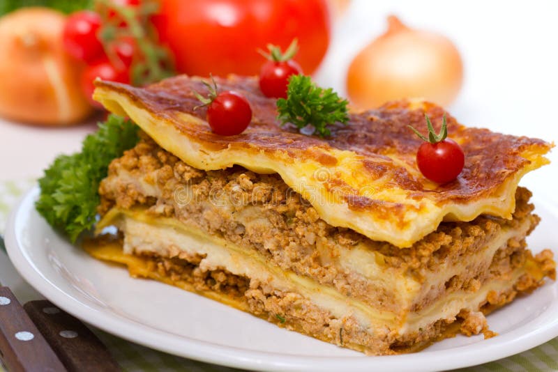 Lasagna on plate stock photo. Image of mediterranean 16910076