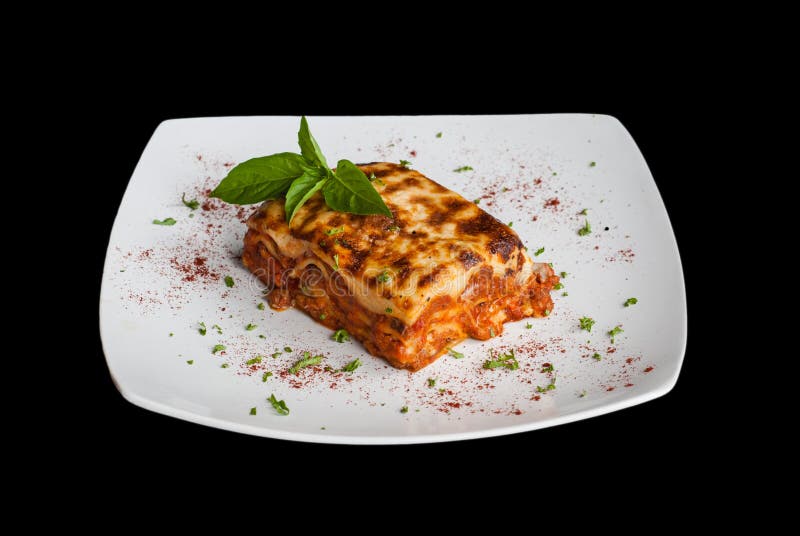 Lasagna on a Square White Plate Stock Photo Image of dinner, detail