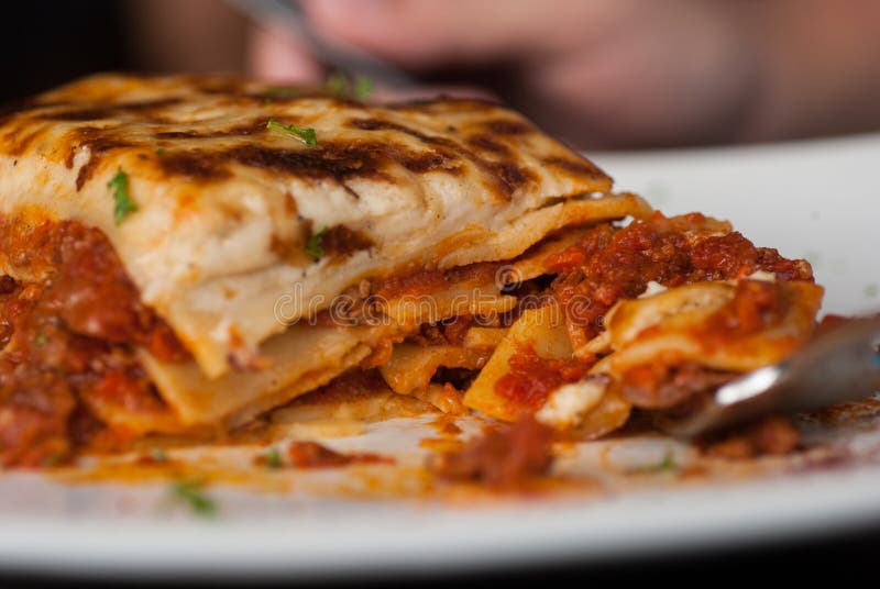Lasagna on a Square White Plate Stock Image Image of mozzarella