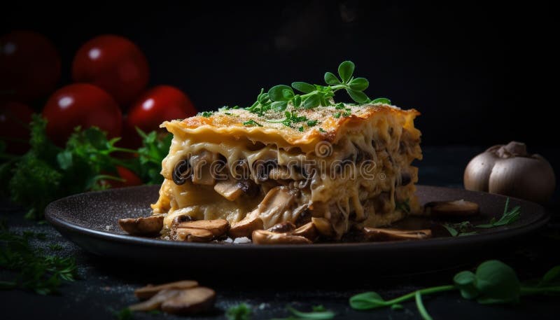 Lasagne al forno con salsa di pomodoro e mozzarella generate dall'ai illustrazione vettoriale
