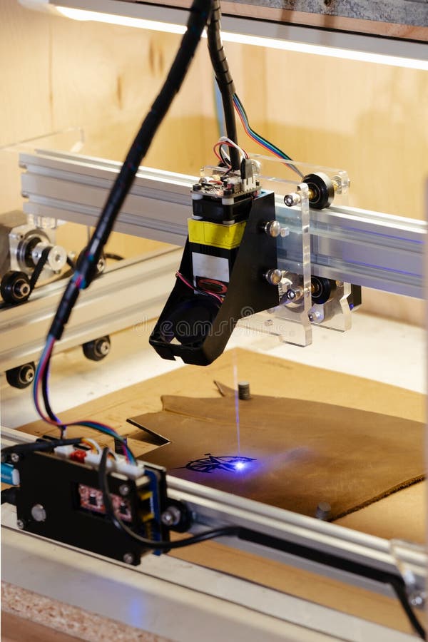 Laser Burning on Eco Leather. Cropped View of Laser Machine Burning on