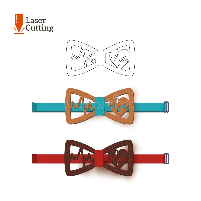 Laser cut bow-tie template. Vector silhouette for cutting a bow tie with cardiogram and heart on a lathe made of wood, metal, plastic. The idea of design of a stylish accessory for doctor