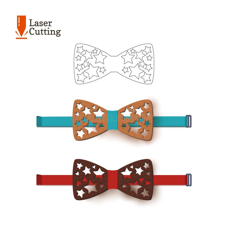 Laser cut bow-tie template. Vector silhouette for cutting a bow tie with stars on a lathe made of wood, metal, plastic. The idea of design of a stylish accessory