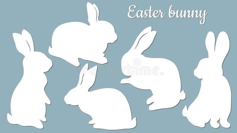 Laser cut Easter bunny rabbit. Set, fancy hare with laser cut for die cutting. Laser cutting rabbit template.