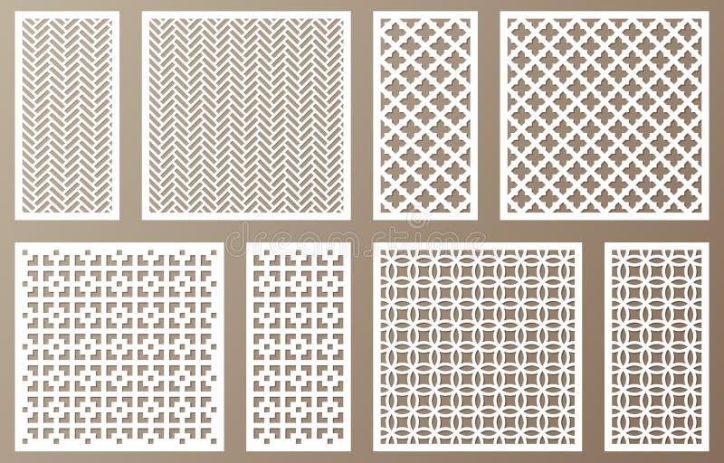 Laser cut ornamental panels with geometric pattern. Vector decorative lace ornaments