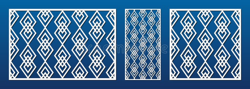 Laser cut panel. Vector geometric pattern with lines, diamonds. Cutting template