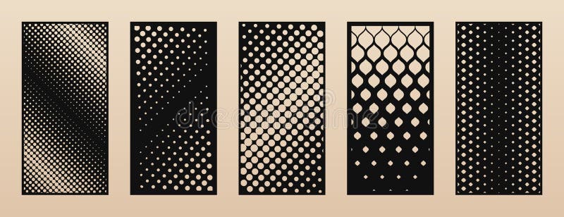 Laser cut panel set. Trendy collection of abstract halftone geometric patterns