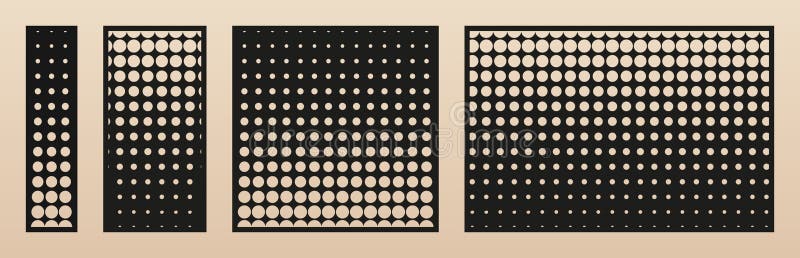 Laser cut panel vector set. Cnc patterns with geometric halftone dots texture