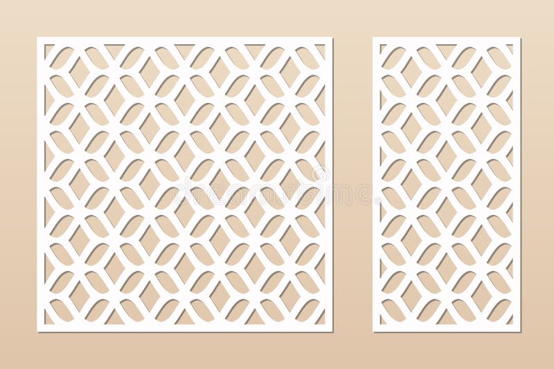 Laser cut panel set. Vector template with abstract geometric pattern, grid, mesh