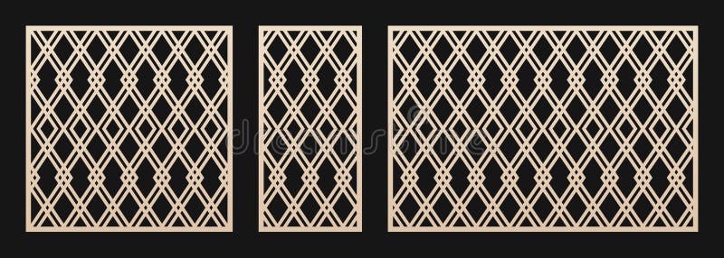 Laser cut pattern set. Vector template with abstract geometric grid, lattice