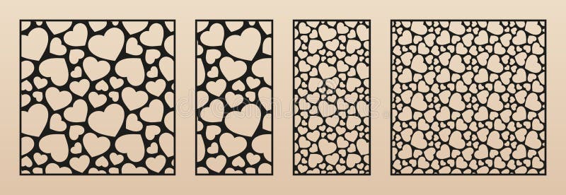 Laser cut patterns with hearts. Vector template. Aspect ratio 1:1, 1:2, 3:2