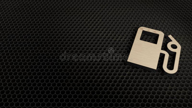 laser cut plywood 3d symbol of gas pump station render on metal honeycomb inside laser engraving machine background. laser cut plywood 3d symbol of gas pump station render on metal honeycomb inside laser engraving machine background