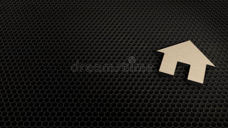 laser cut plywood 3d symbol of home with door  render on metal honeycomb inside laser engraving machine background. laser cut plywood 3d symbol of home with door  render on metal honeycomb inside laser engraving machine background