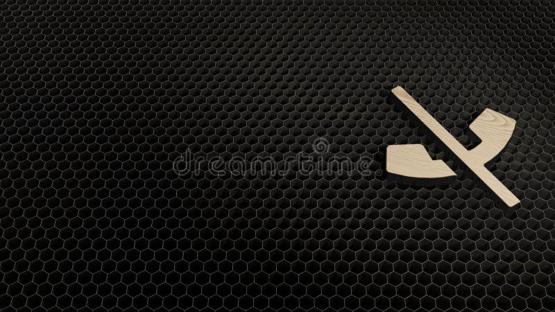 laser cut plywood 3d symbol of phone and slash render on metal honeycomb inside laser engraving machine background. laser cut plywood 3d symbol of phone and slash render on metal honeycomb inside laser engraving machine background