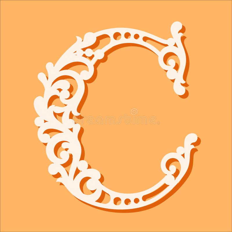 Laser cut template. Initial monogram letters. Fancy floral alphabet letter.