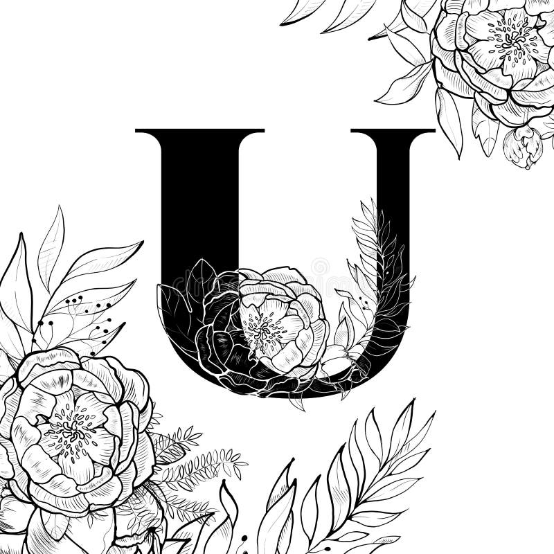 Alphabet Letter U Monogram Floral Design Stock Illustration