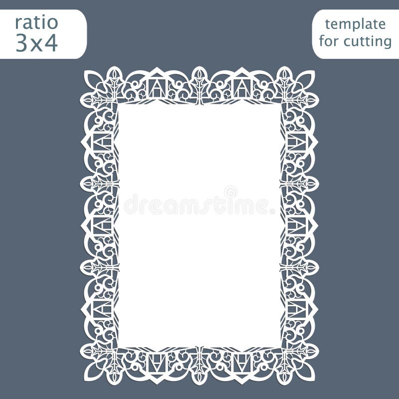 Laser cut wedding invitation card template with openwork border. Cut out the paper card with lace pattern. Greeting card templat stock illustration Laser cut wedding invitation card template with openwork border. Cut out the paper card with lace pattern. Greeting card templat stock illustration