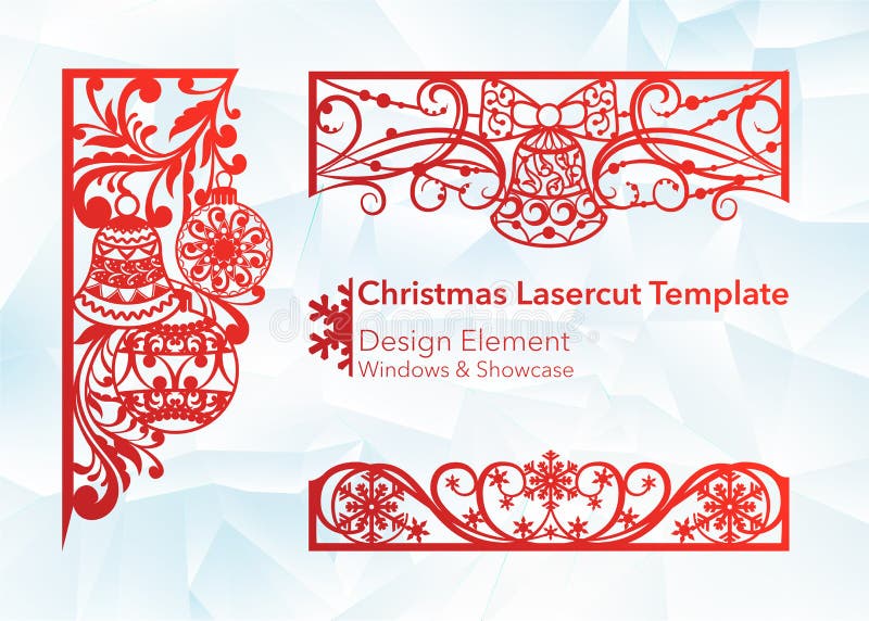 Laser cutting design for Christmas and New Year. Silhouette cut. A set of template of corner and horizontal elements to royalty free illustration Laser cutting design for Christmas and New Year. Silhouette cut. A set of template of corner and horizontal elements to royalty free illustration