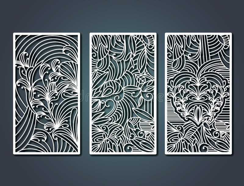 Laser cutting rectangular frames with decorative floral forms in steel blue color background royalty free illustration Laser cutting rectangular frames with decorative floral forms in steel blue color background royalty free illustration