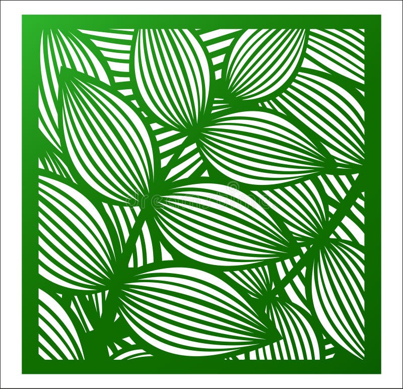 Laser cutting square panel. Openwork floral pattern with tropical leaves. Perfect for gift box silhouette ornament, wall