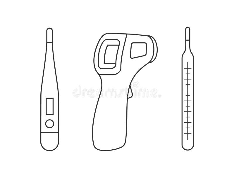 Three Different Body Temperature Check Thermometers. Laser, Digital and  Mercury Body Temperature Measuring Tools. Stock Vector - Illustration of  celsius, digital: 188954636