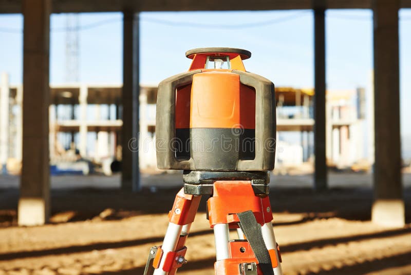 Rotating laser levelling equipment at construction building area. Rotating laser levelling equipment at construction building area