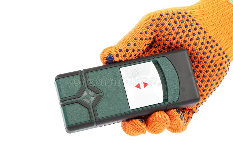 Laser Measuring the Level in Hand with Glove. Stock Photo Image of