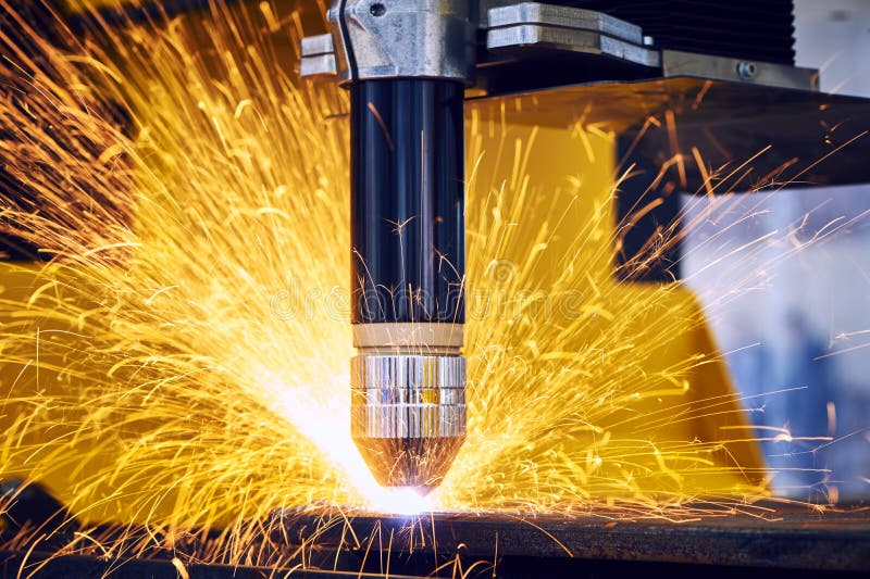 Laser or plasma cutting metalworking with sparks
