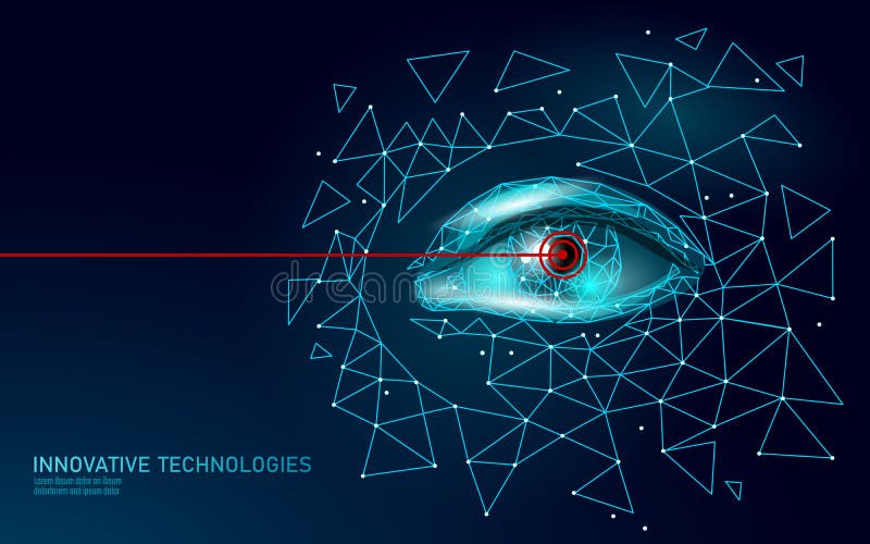 Laser vision correction 3D medical concept. Abstract human iris modern operation surgery technology low poly. Triangles stock illustration