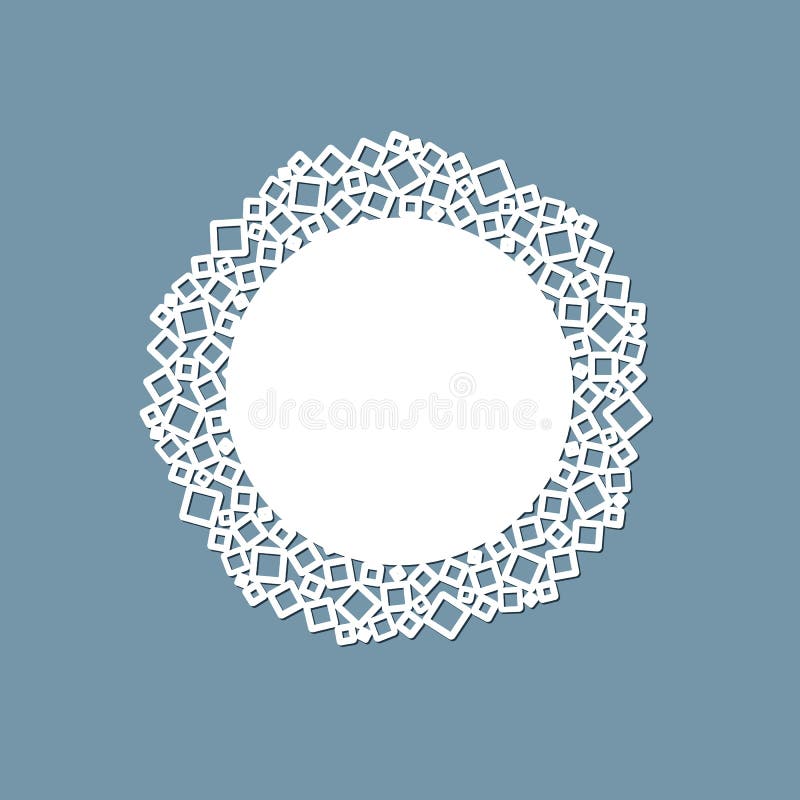 Lasercut lace doily design. Round pattern ornament. Template mockup of a round white lace doily, napkin, lasercut frame. Design element for lasercut elegant vintage invitation banner. Vector lacÐµ doily. Lasercut lace doily design. Round pattern ornament. Template mockup of a round white lace doily, napkin, lasercut frame. Design element for lasercut elegant vintage invitation banner. Vector lacÐµ doily