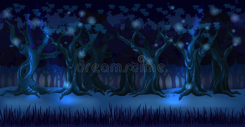 Lasowa tło panorama przy ciemną nocą royalty ilustracja Lasowa tło panorama przy ciemną nocą royalty ilustracja
