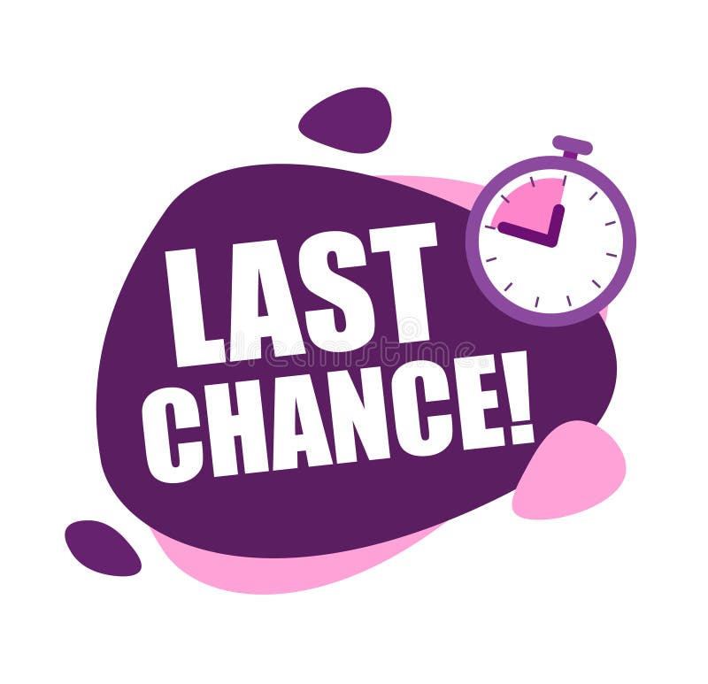 Last Chance Blue and Pink Speech Bubble. Label with Alarm Clock Stock