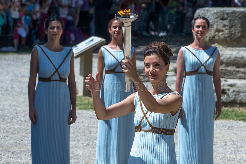 High Priestess, the Olympic Flame during the Torch Lighting Ceremony of ...