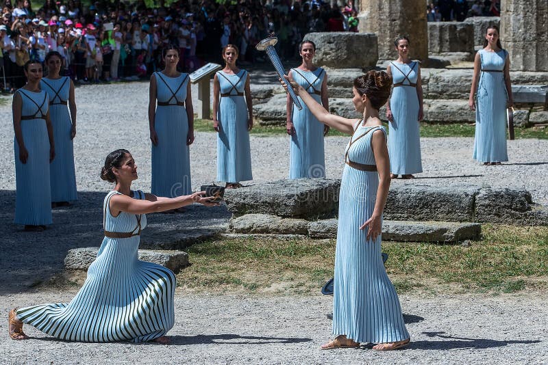 High Priestess, the Olympic Flame during the Torch Lighting Ceremony of ...