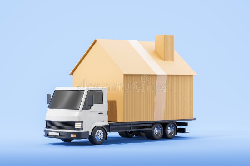 Lastkraftwagen mit Wohnungsumsiedlung und Umzug. Lieferfirma lizenzfreie abbildung